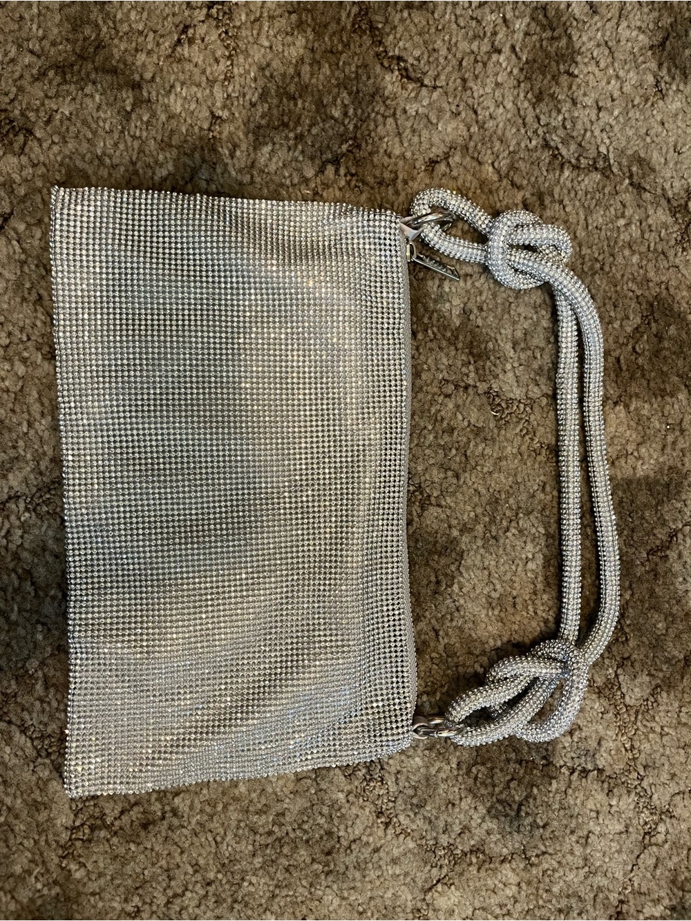 Silver Rhinestone Mesh Evening Clutch